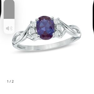 Zales Safire oval lab created gymstone with white diamonds circling s925